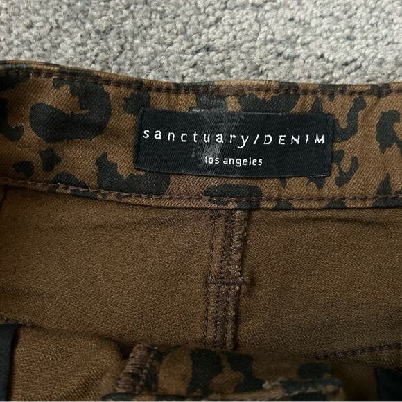 Sanctuary Sia Leopard Denim Skirt Womens SZ 26 XS Brown Black Mini Short Stretch - Picture 6 of 9
